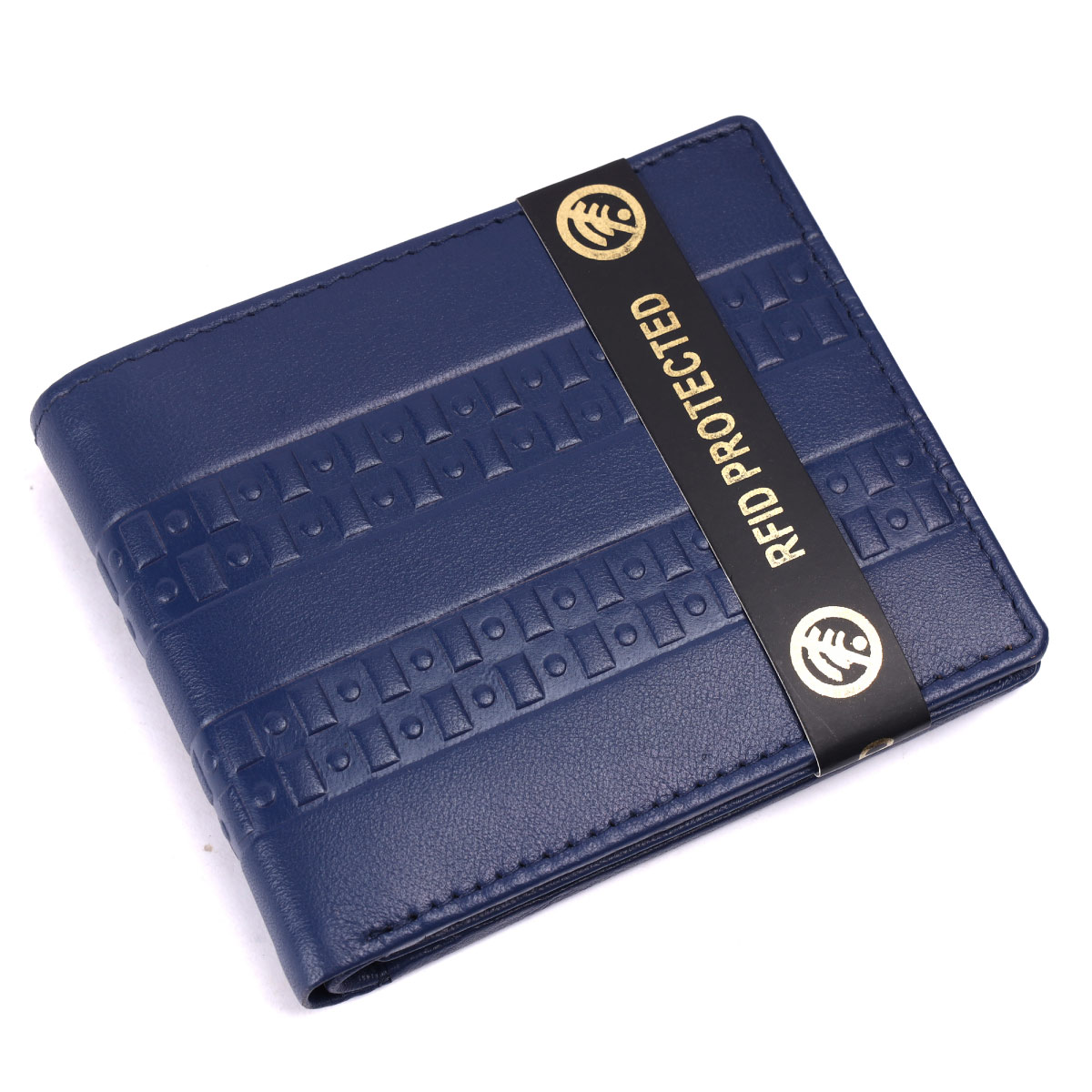 RFID Protected Blue Bi-fold Wallet With Top Flap