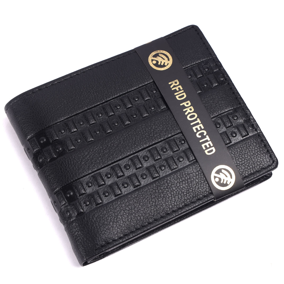 RFID Protected Black Bi-fold Wallet With Top Flap