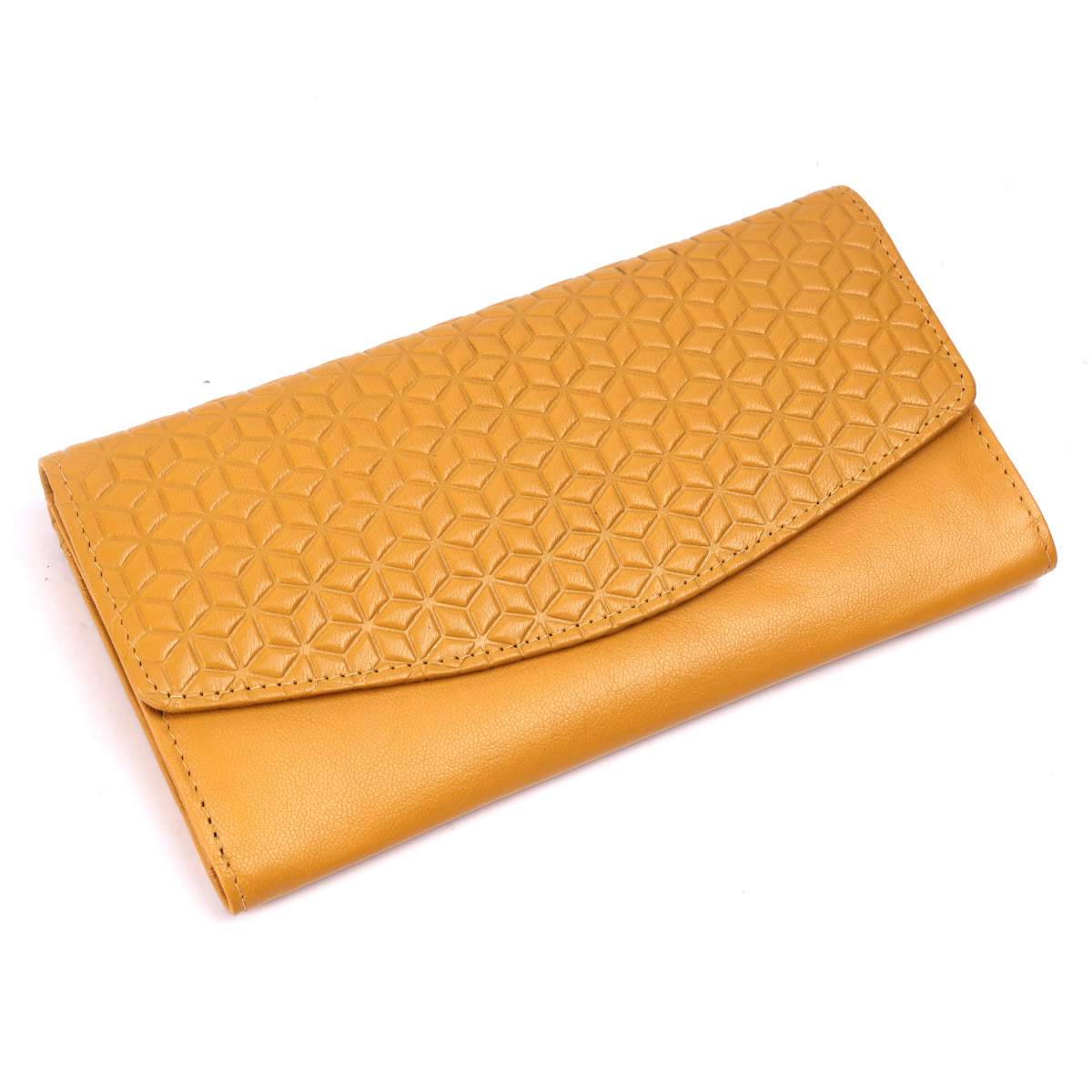 Yellow Leather Purse for Women with Multiple Compartment